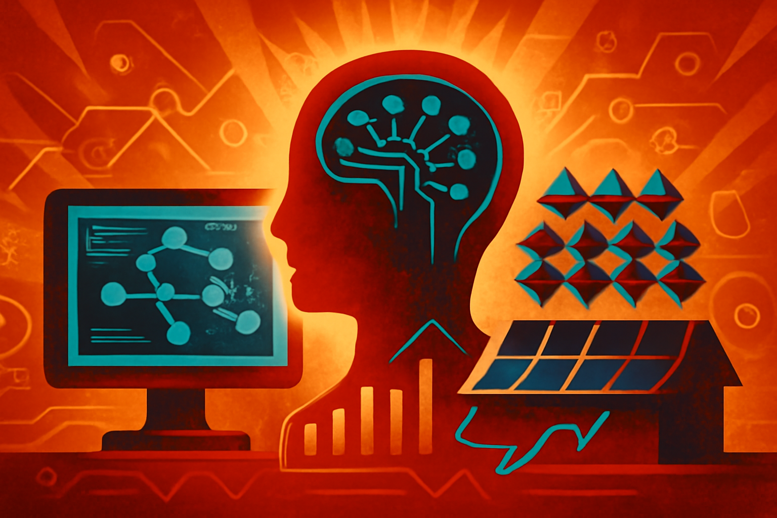 A laboratory monitor in a scientific setting displaying the 3D molecular structure of a semiconductor material.