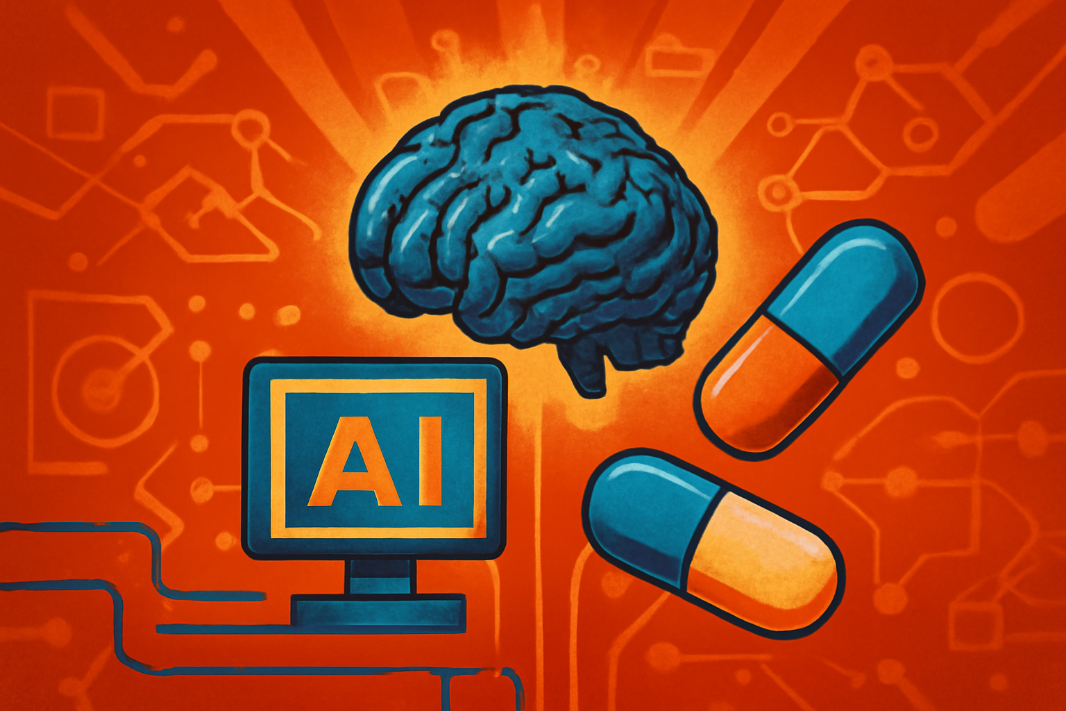A digital display of neural network pathways overlaid on a microscopic view of human brain organoids in a laboratory setting.
