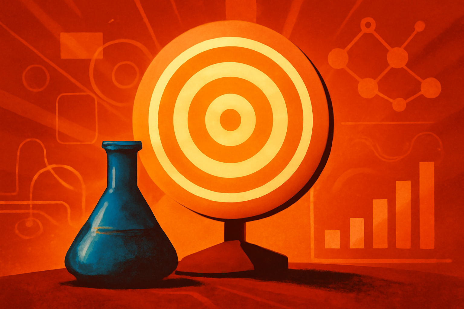 A digital screen in a high-tech lab showing 3D molecular models and data visualizations for artificial intelligence drug discovery research.