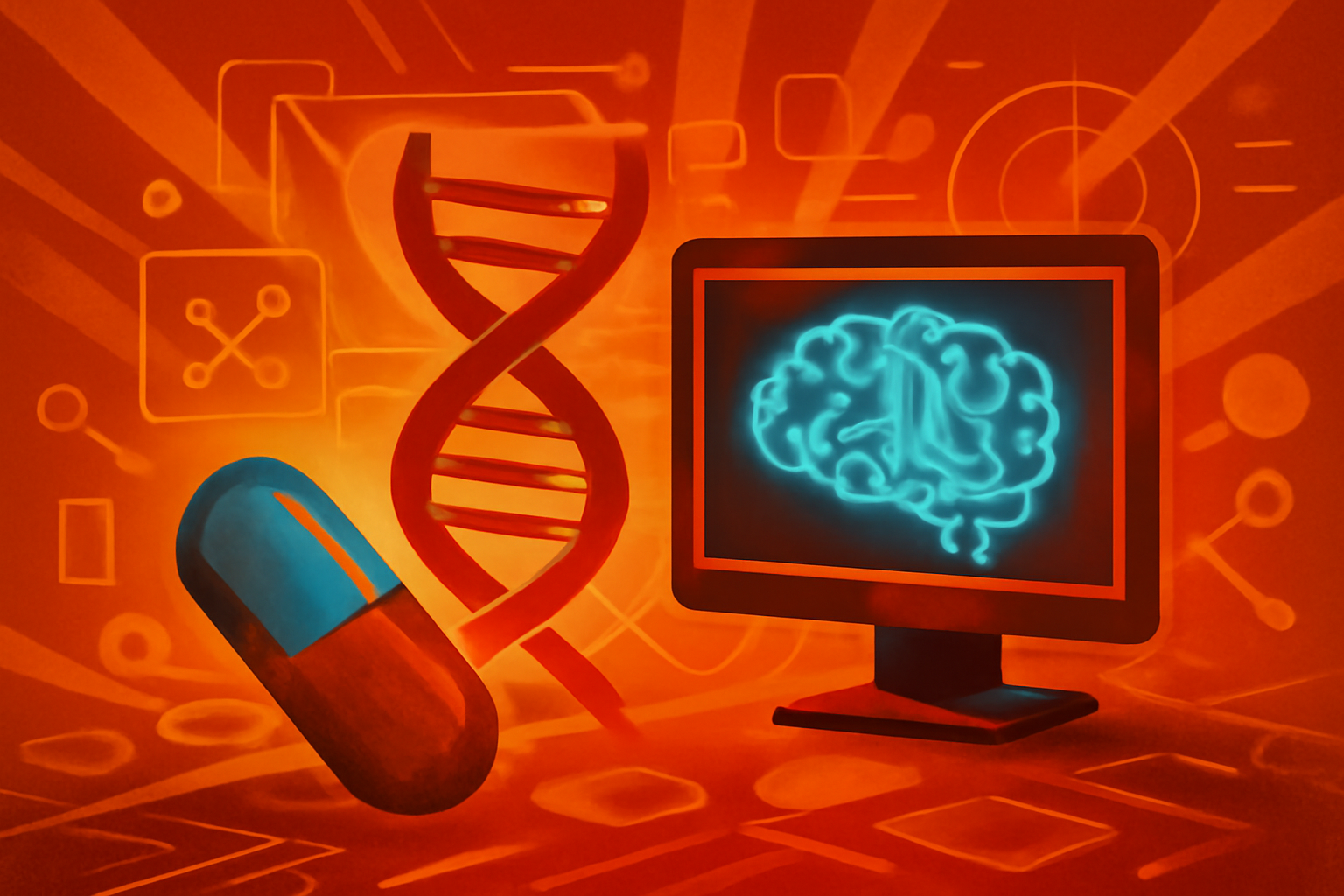 A digital representation of an AI virtual biologist analyzing DNA sequences in a modern laboratory setting.