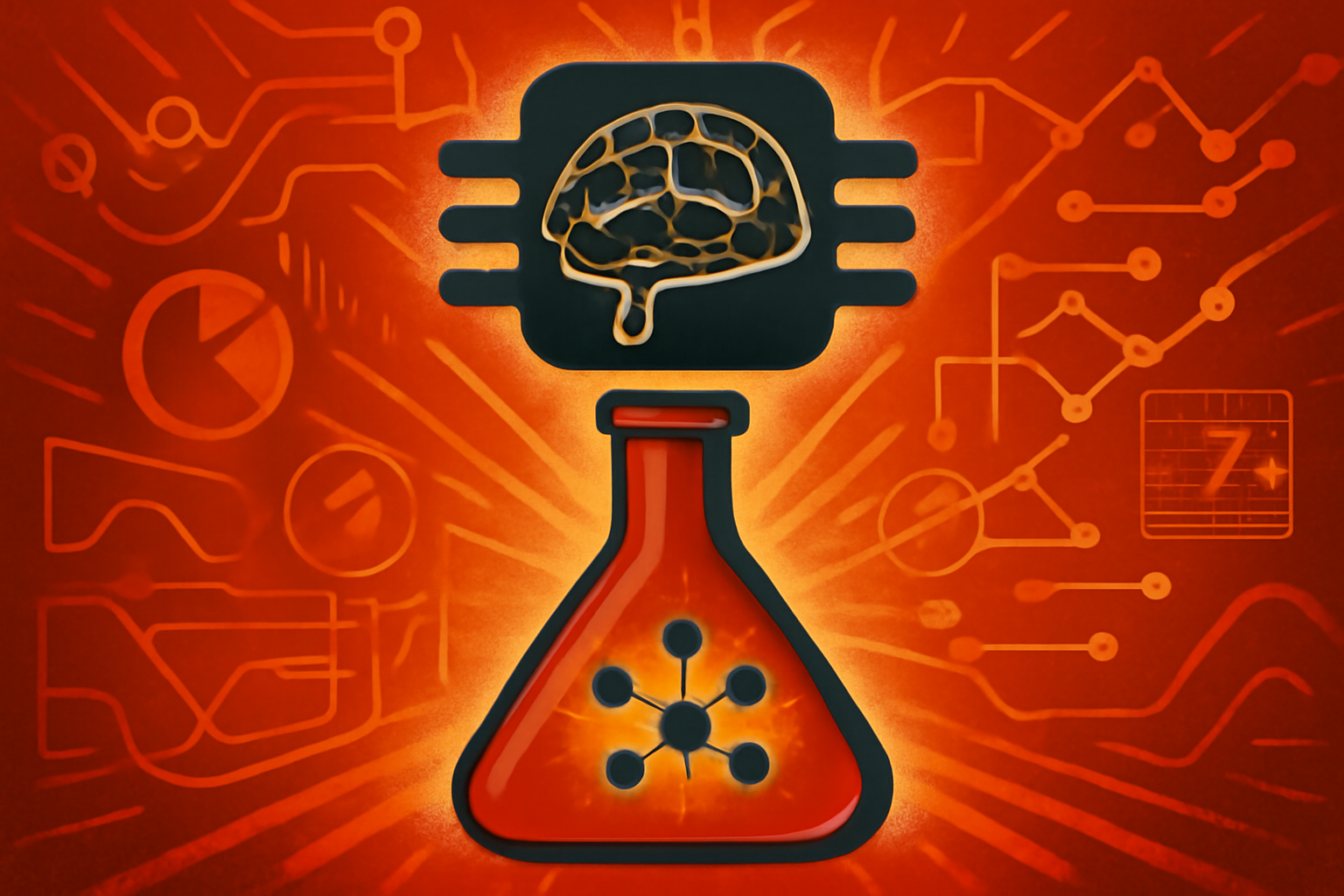 A glowing chamber of ionized dusty plasma with digital neural network patterns and mathematical equations overlaid in a laboratory setting.