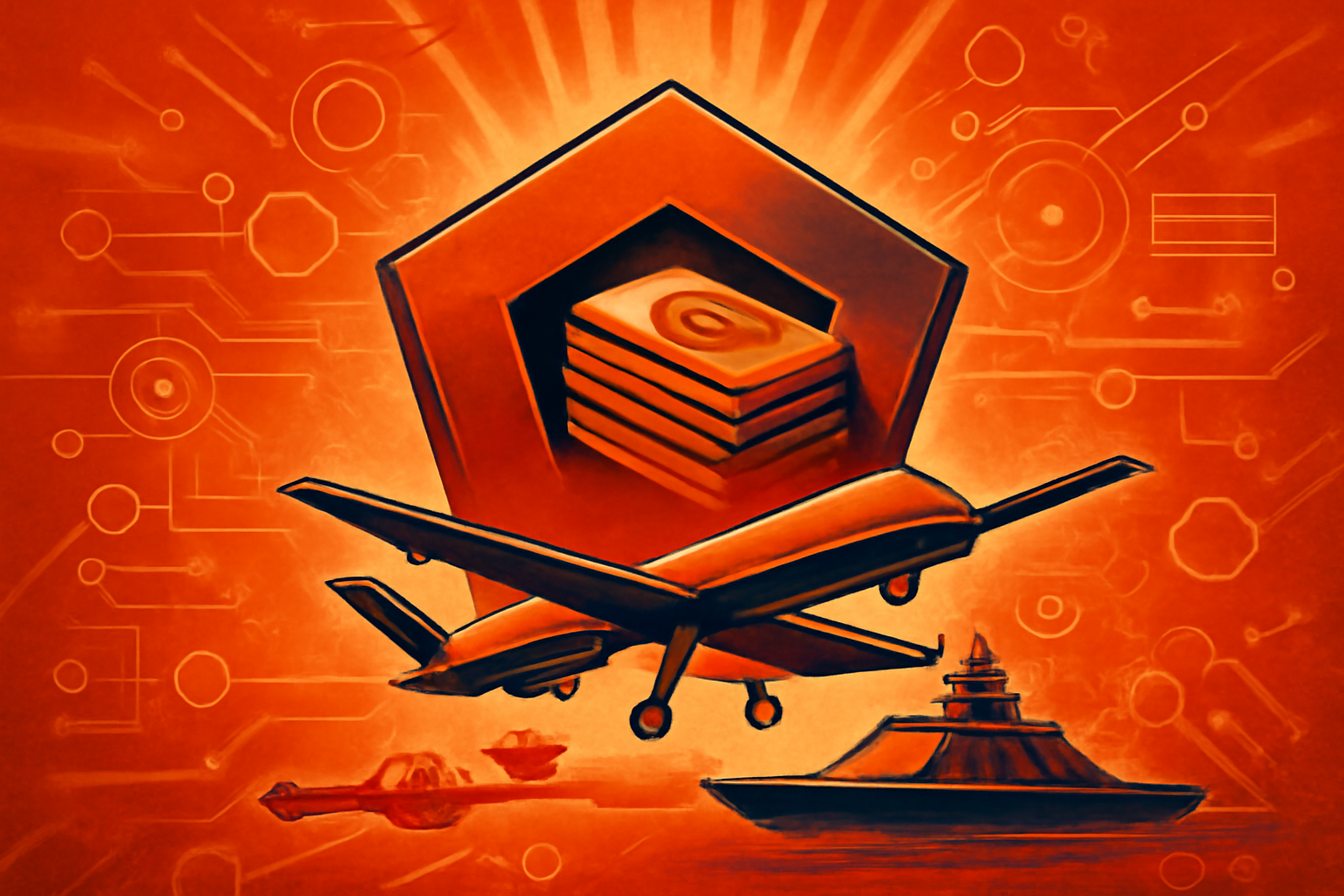 A sophisticated autonomous military drone flies over a desert landscape, showcasing advanced aerodynamic design and sensors.