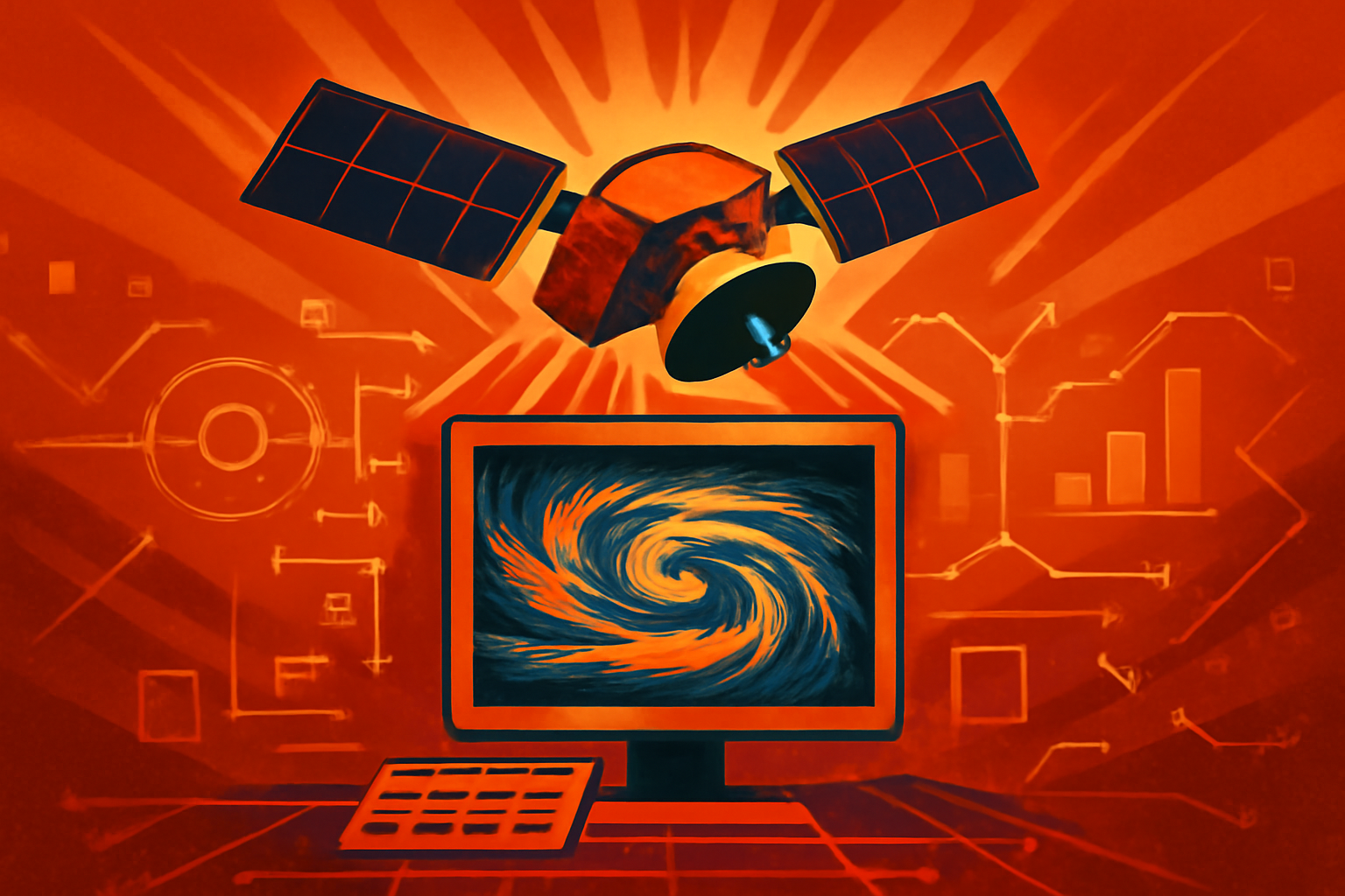 A digital map showing colorful, swirling ocean current patterns as seen from a satellite perspective, highlighting fluid dynamics in the water.