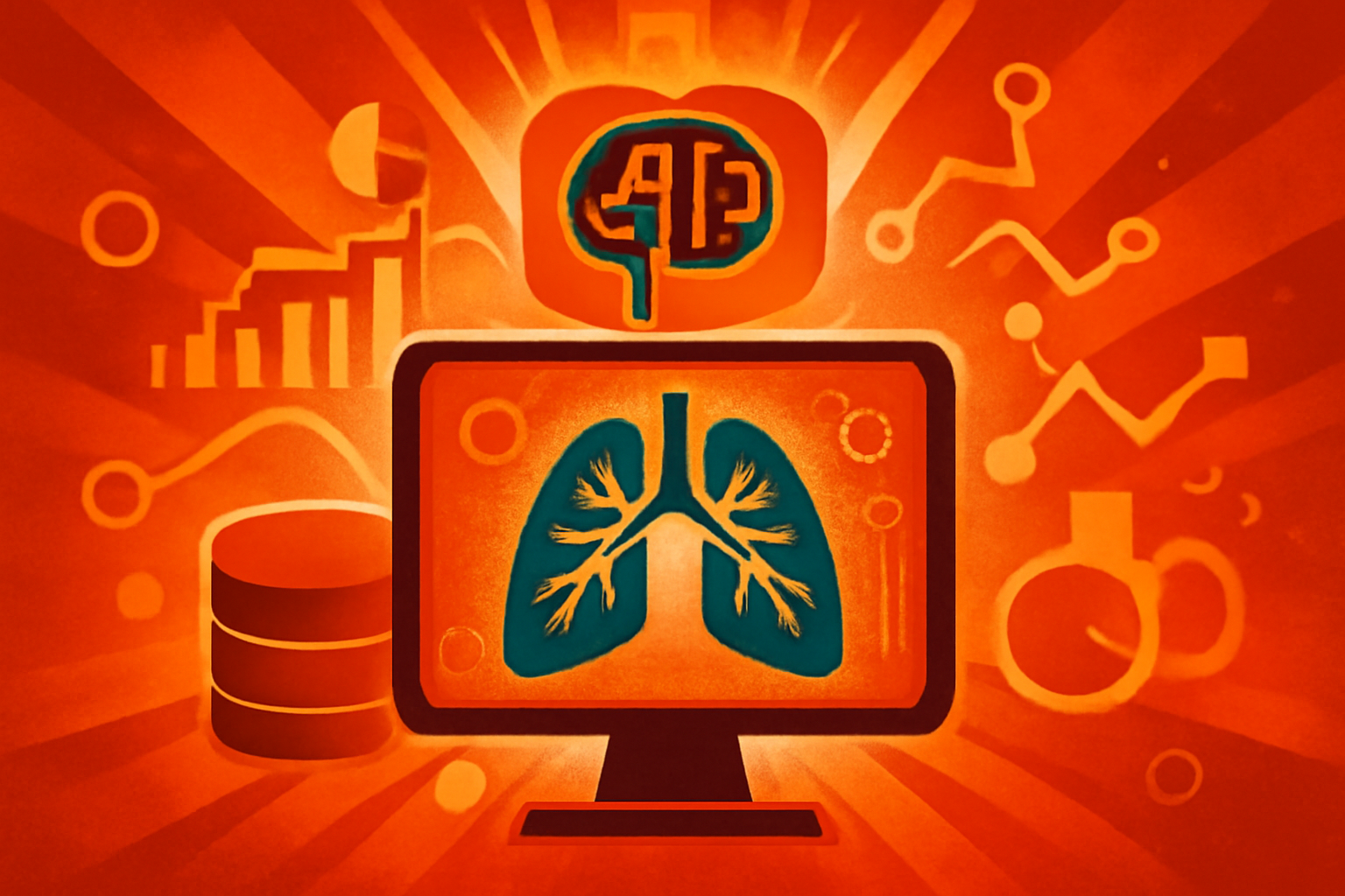 A doctor examines an AI-generated lung cancer risk analysis on a high-definition monitor in a modern hospital setting.