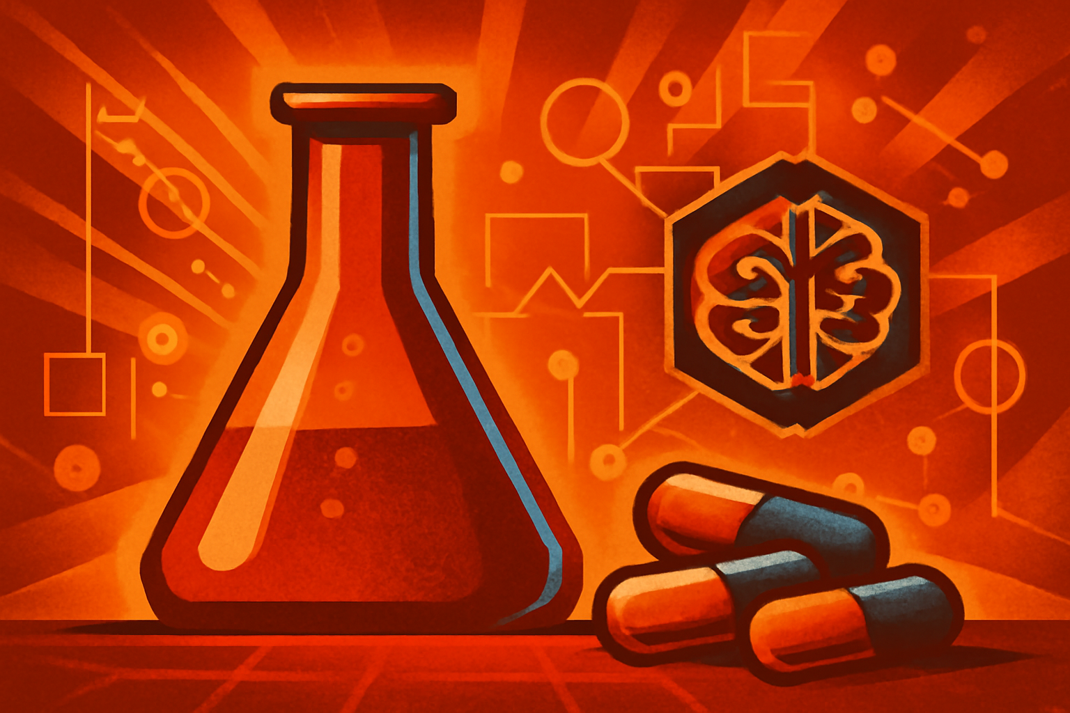 A high-tech digital display showing a glowing 3D molecular structure and DNA helix in a modern laboratory environment.