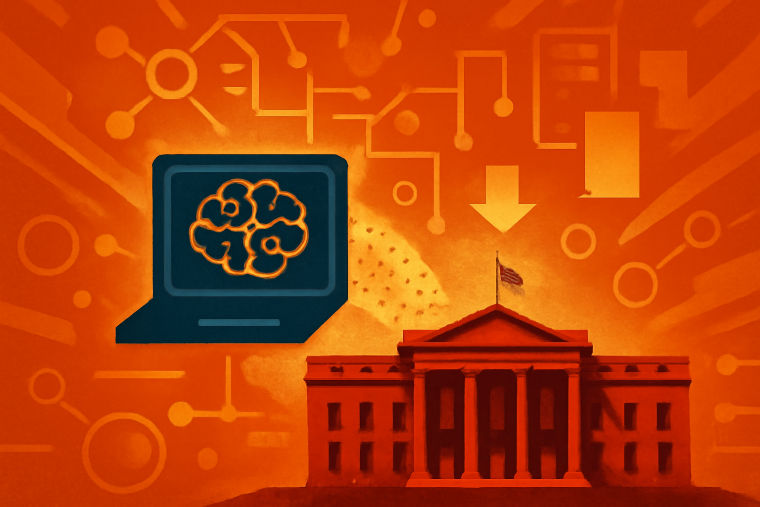 A digital illustration depicting a glowing neural network being replicated by blue data streams against a dark background.