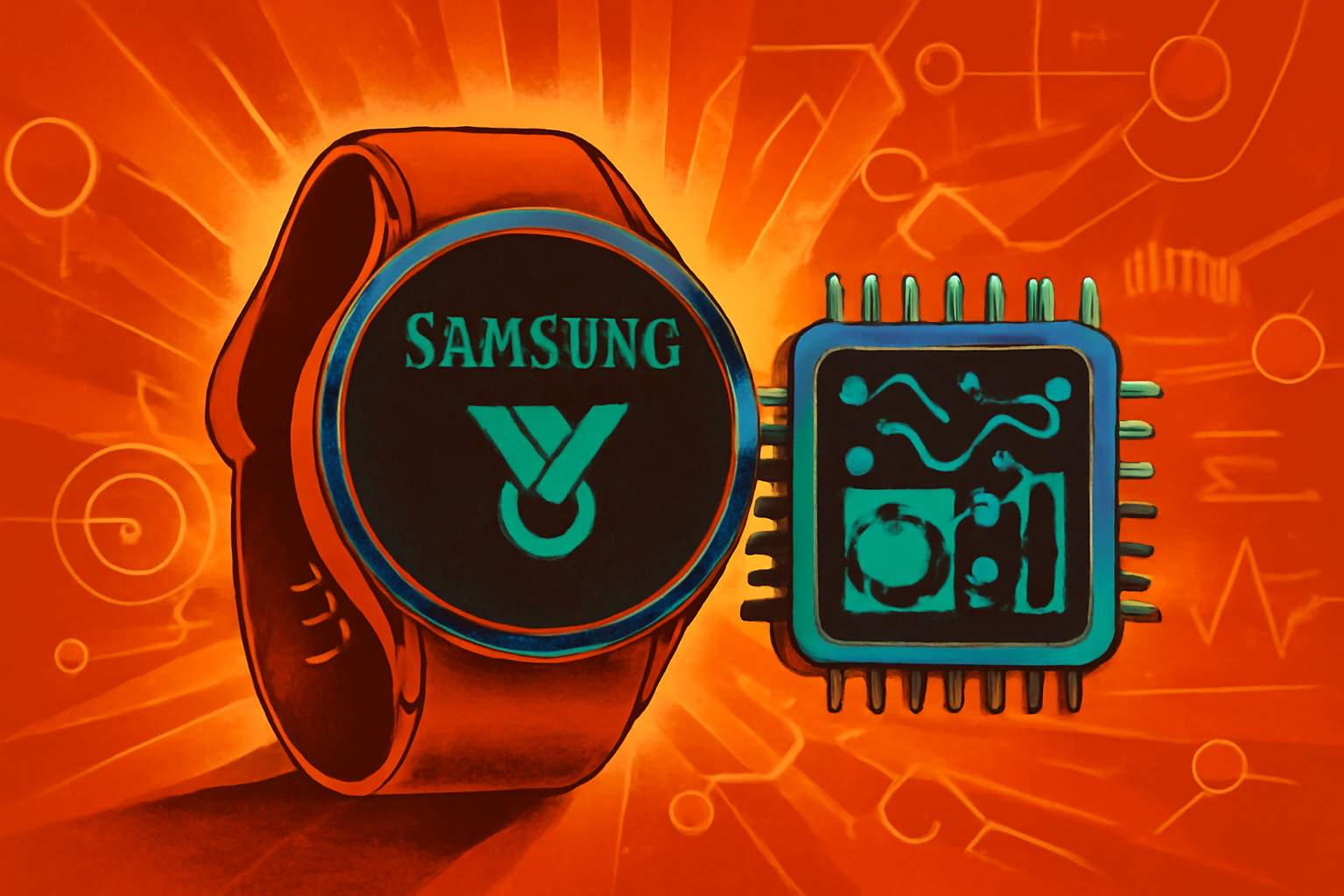 A close-up of a Galaxy Watch on a wrist displaying health metrics, with a soft-focus medical research background representing the Samsung and Verily clinical partnership.