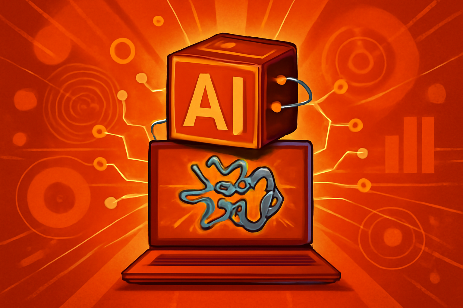 A 3D holographic representation of a complex protein molecule being processed by glowing blue digital data in a scientific research setting.