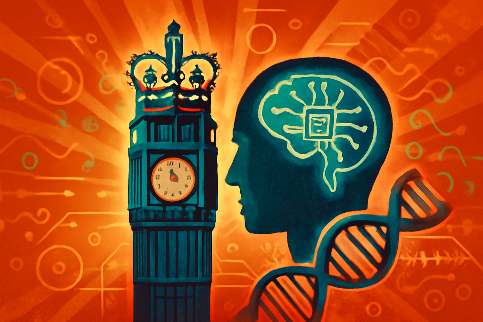 A clinical researcher observing a digital screen that displays genomic data and AI-driven medical analytics in a modern healthcare setting.