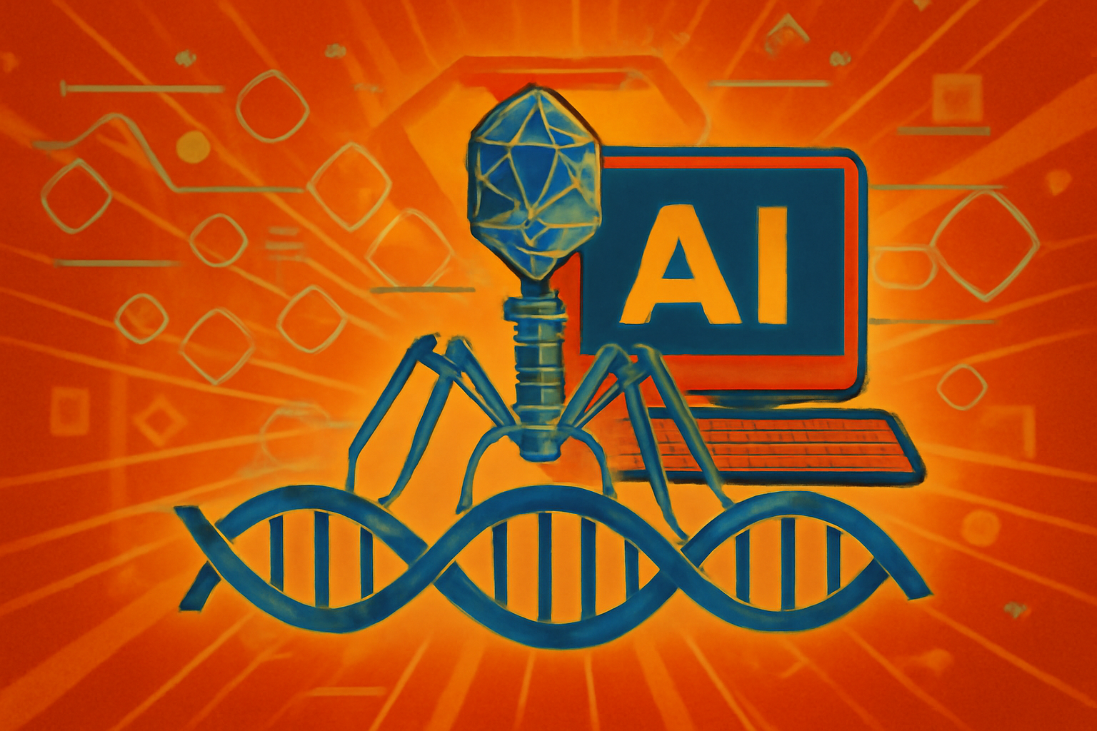 A holographic DNA strand glowing above a petri dish in a dark laboratory environment.