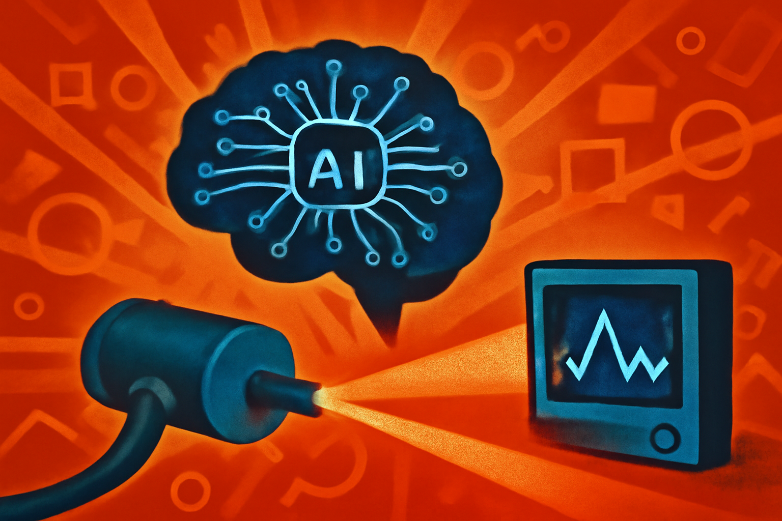 A high-tech laboratory setting showing X-ray spectroscopy equipment and a computer monitor displaying data graphs and an AI neural network overlay.