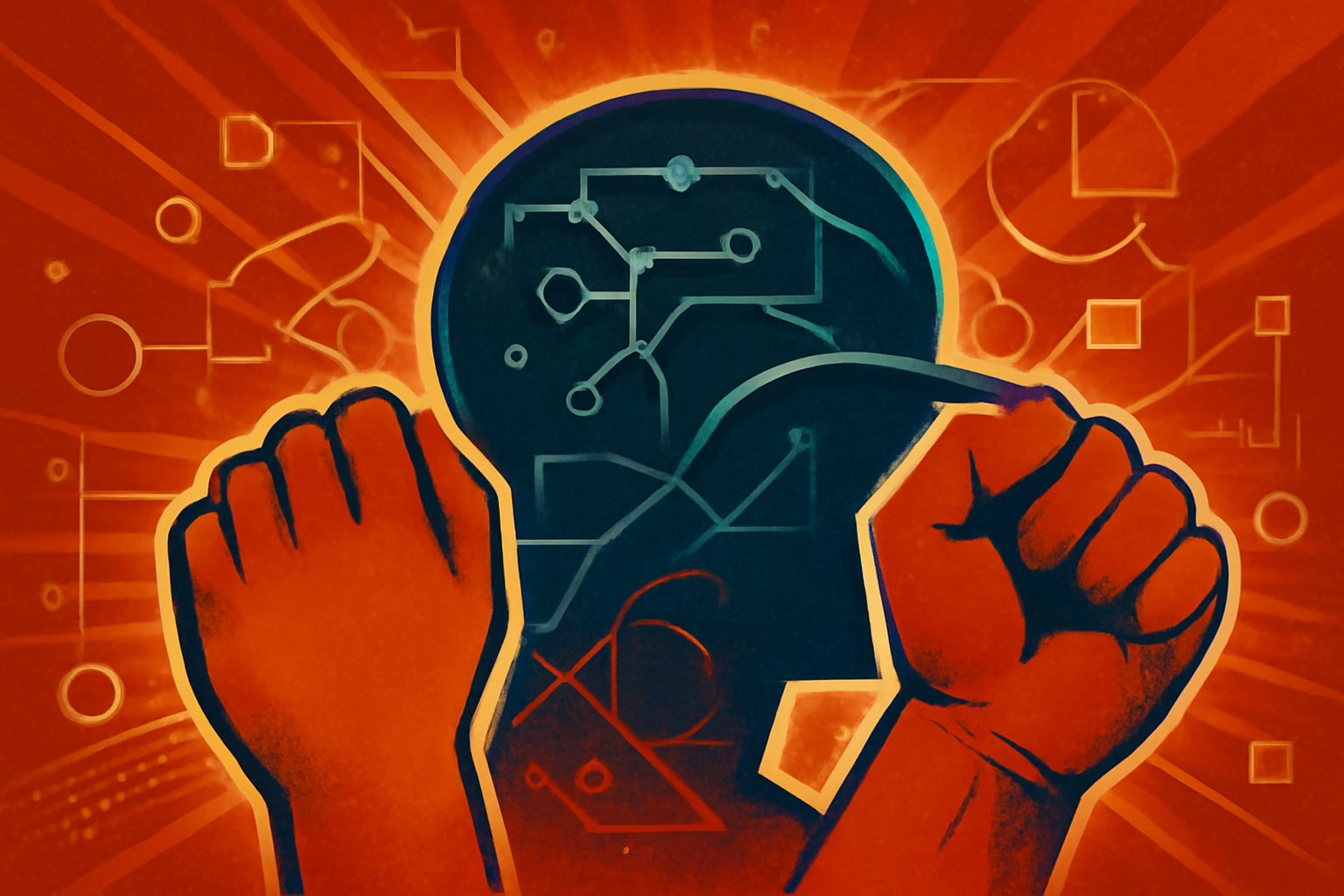 A close-up of a human hand with digital scanning overlays indicating an AI diagnostic process for acromegaly.