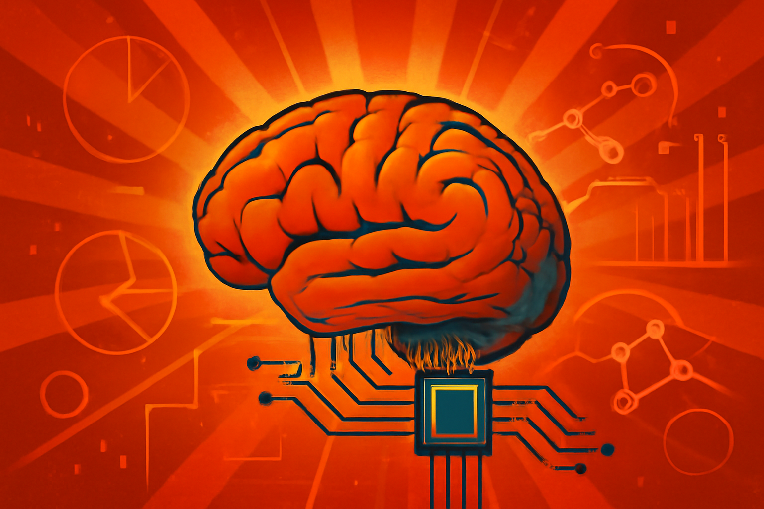 A digital 3D rendering of a human brain with vibrant, glowing network lines representing molecular and chemical data throughout different regions.