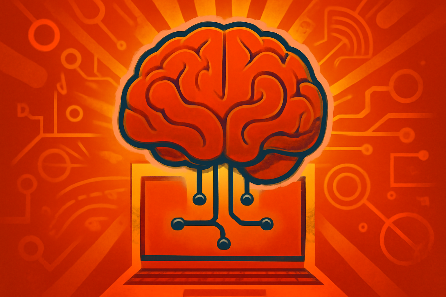 A clean office setting with glowing digital graphics of artificial intelligence symbols, illustrating the global shortage of AI-skilled workers.