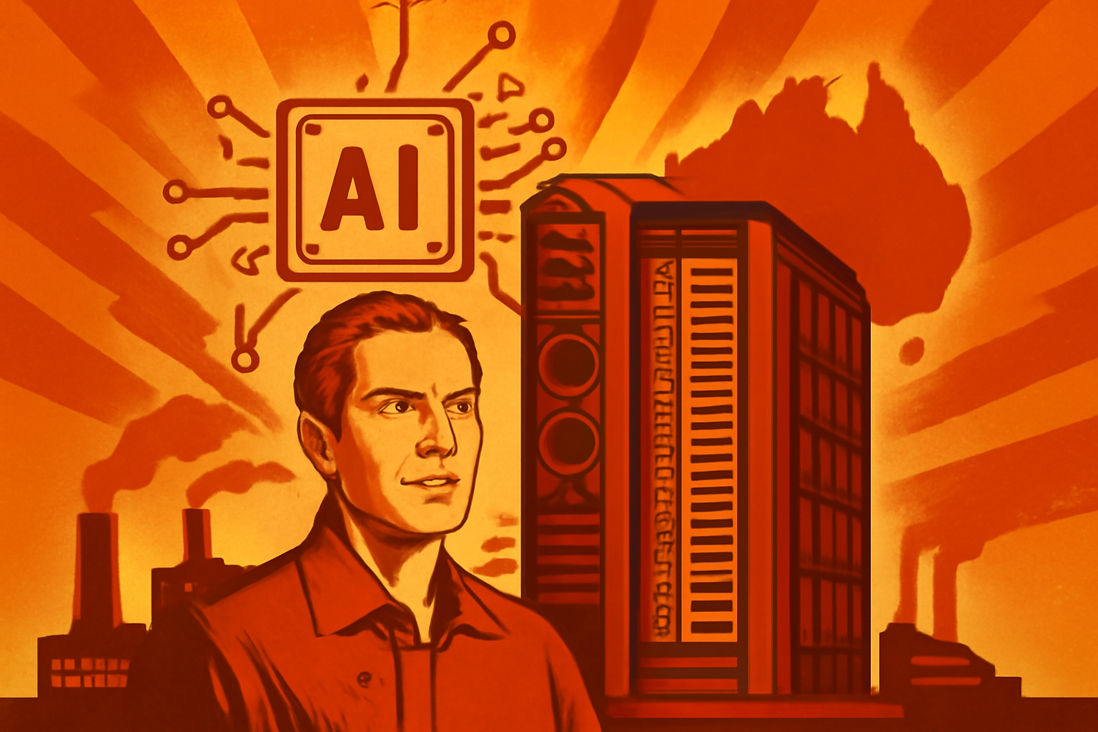 A clean, futuristic data center interior with rows of glowing server racks and a polished reflective floor.