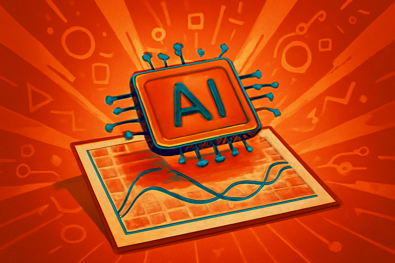 A digital illustration depicting a quantum computer interface displaying a complex simulation of turbulent blue water and fluid flow vectors.